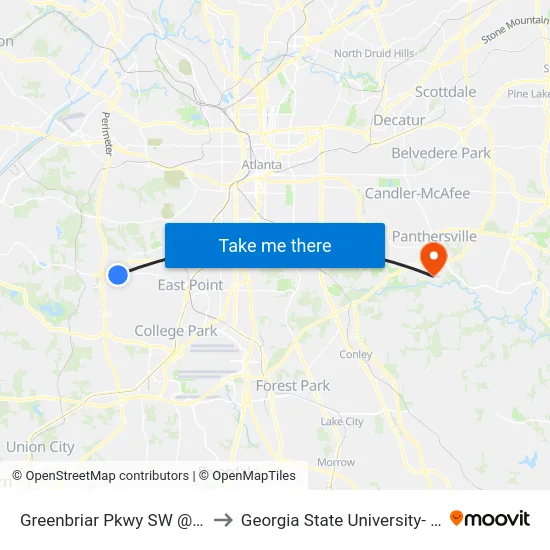 Greenbriar Pkwy SW @ Headland Dr SW to Georgia State University- Perimeter College map