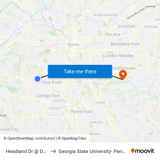Headland Dr @ Dodson Dr to Georgia State University- Perimeter College map