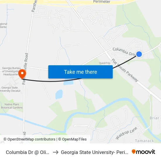 Columbia Dr @ Olive Tree Ct to Georgia State University- Perimeter College map
