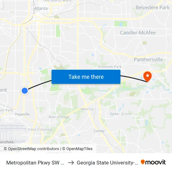 Metropolitan Pkwy SW @ Cleveland Ave S to Georgia State University- Perimeter College map