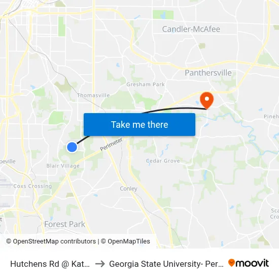 Hutchens Rd @ Katomarick Dr to Georgia State University- Perimeter College map