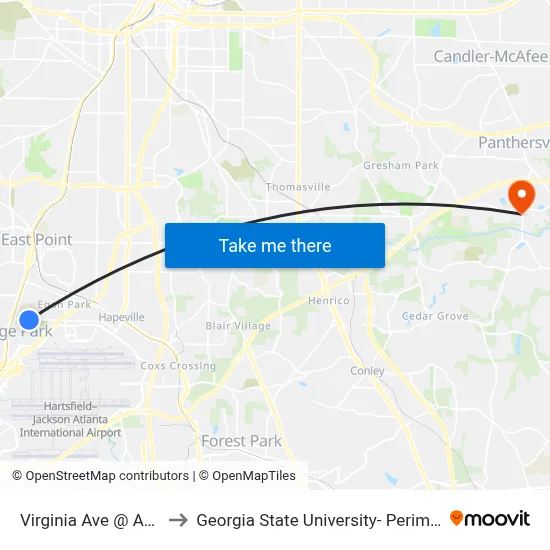 Virginia Ave @ Adams St to Georgia State University- Perimeter College map
