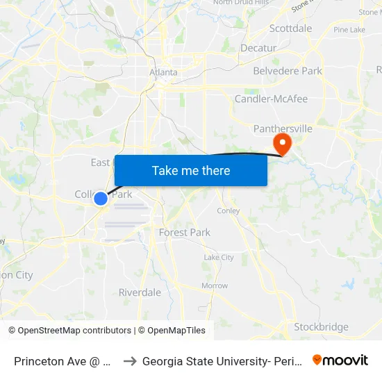 Princeton Ave @ College St to Georgia State University- Perimeter College map