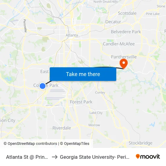Atlanta St @ Princeton Dr to Georgia State University- Perimeter College map
