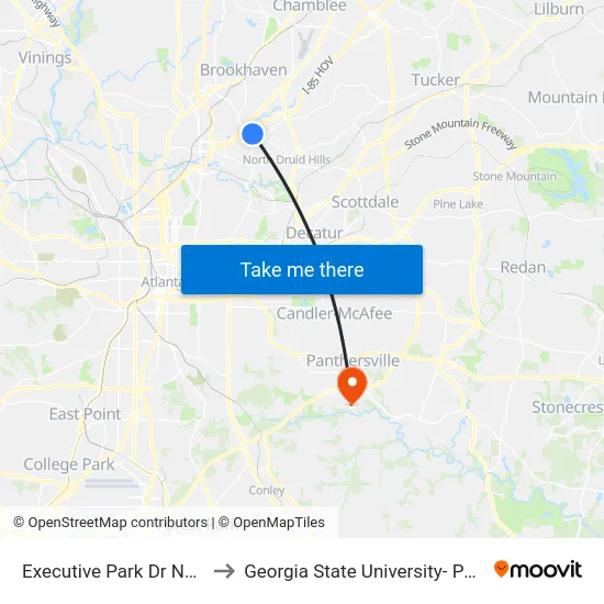 Executive Park Dr NE @ Ortho Ln to Georgia State University- Perimeter College map