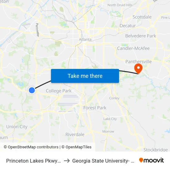 Princeton Lakes Pkwy @ Redwine Rd to Georgia State University- Perimeter College map