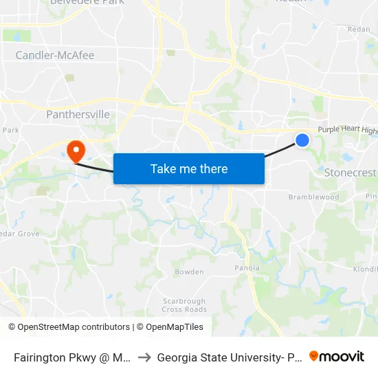 Fairington Pkwy @ Meadowood Cir to Georgia State University- Perimeter College map