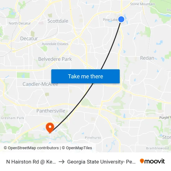 N Hairston Rd @ Kenilworth Dr to Georgia State University- Perimeter College map