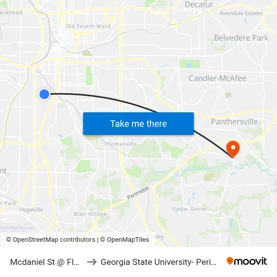 Mcdaniel St @ Fletcher St to Georgia State University- Perimeter College map