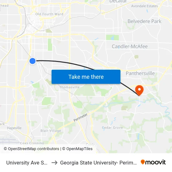 University Ave SW @ 71 to Georgia State University- Perimeter College map
