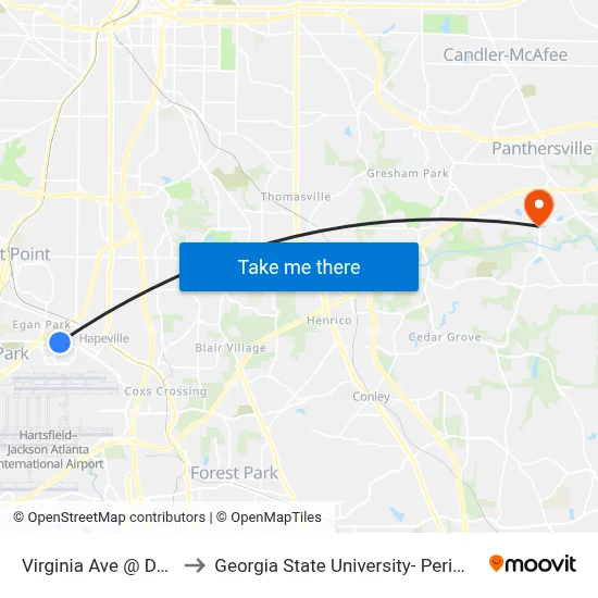 Virginia Ave @ Delta Blvd to Georgia State University- Perimeter College map