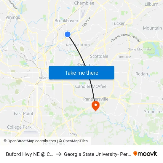Buford Hwy NE @ Curtis Dr NE to Georgia State University- Perimeter College map