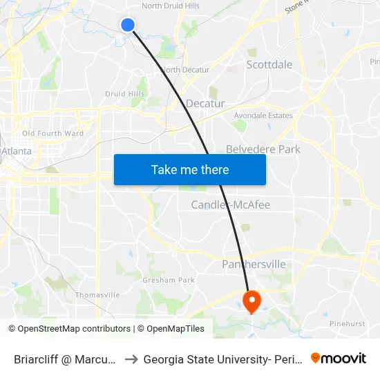 Briarcliff @ Marcus Institute to Georgia State University- Perimeter College map