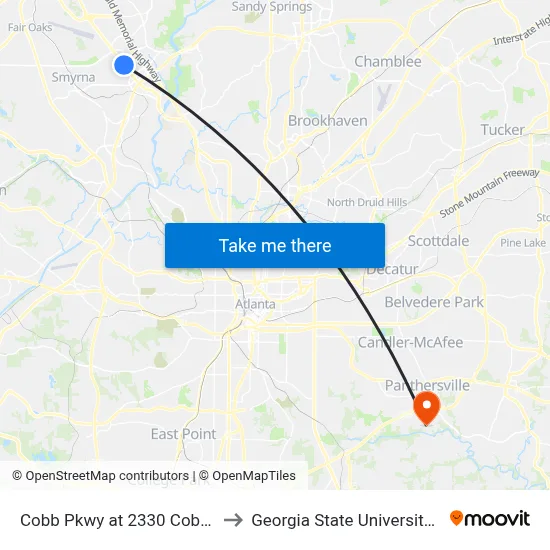 Cobb Pkwy at 2330 Cobb Apartment Homes to Georgia State University- Perimeter College map