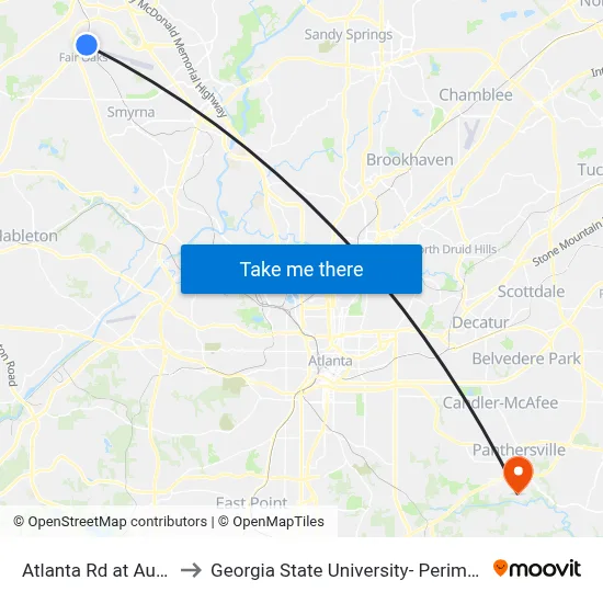 Atlanta Rd at Austell Rd to Georgia State University- Perimeter College map