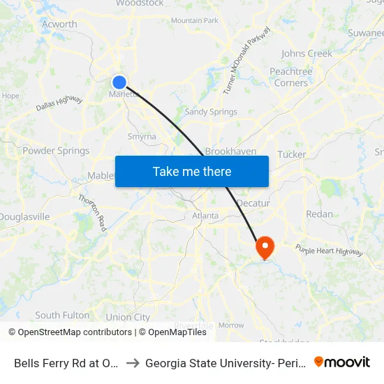 Bells Ferry Rd at Old 41 Hwy to Georgia State University- Perimeter College map