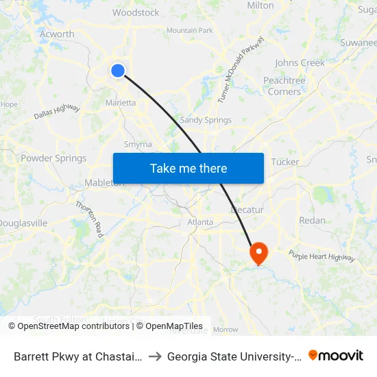 Barrett Pkwy at Chastain Meadows Pkwy to Georgia State University- Perimeter College map