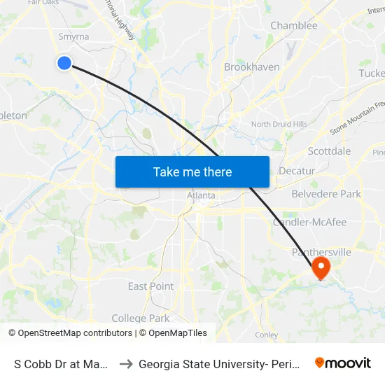 S Cobb Dr at Magnolia Dr to Georgia State University- Perimeter College map