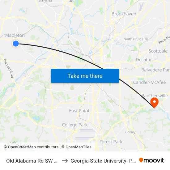 Old Alabama Rd SW at Sunset Blvd to Georgia State University- Perimeter College map
