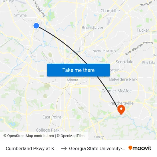 Cumberland Pkwy at Kaiser Permanente to Georgia State University- Perimeter College map