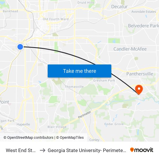 West End Station to Georgia State University- Perimeter College map