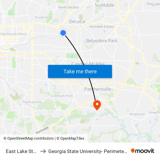 East Lake Station to Georgia State University- Perimeter College map