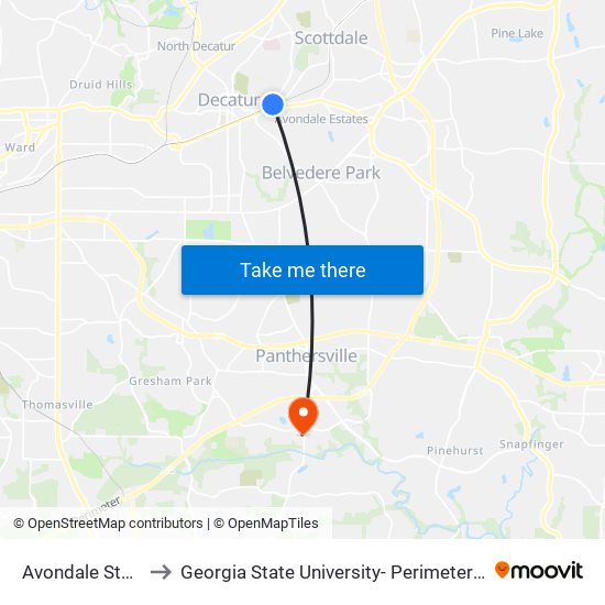 Avondale Station to Georgia State University- Perimeter College map