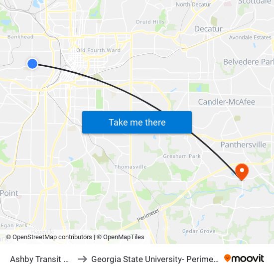 Ashby Transit Station to Georgia State University- Perimeter College map