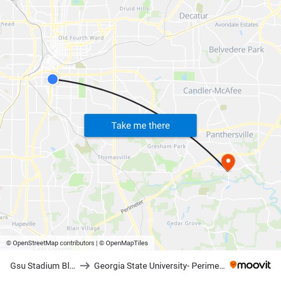 Gsu Stadium Blue Lot to Georgia State University- Perimeter College map