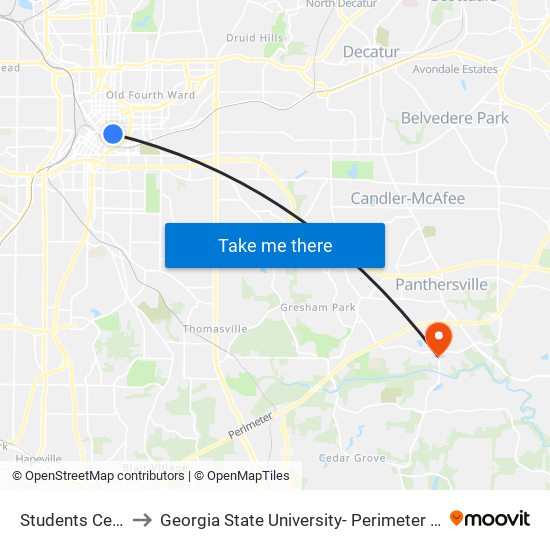 Students Center to Georgia State University- Perimeter College map