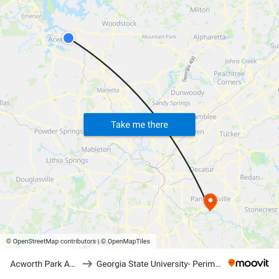 Acworth Park And Ride to Georgia State University- Perimeter College map