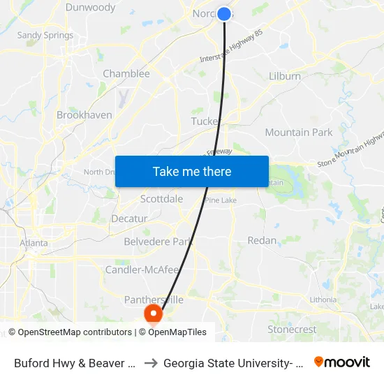 Buford Hwy & Beaver Ruin Rd (10bib) to Georgia State University- Perimeter College map