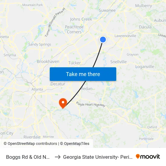 Boggs Rd & Old Norcross Rd to Georgia State University- Perimeter College map