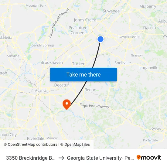 3350 Breckinridge Blvd (Across) to Georgia State University- Perimeter College map