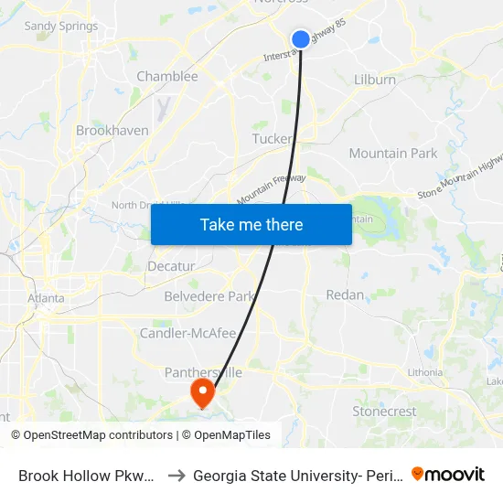 Brook Hollow Pkwy & Ebd Ob to Georgia State University- Perimeter College map