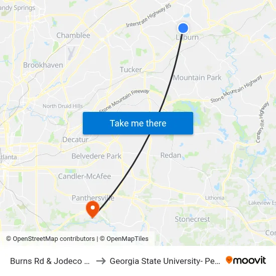 Burns Rd & Jodeco Cir (Across) to Georgia State University- Perimeter College map