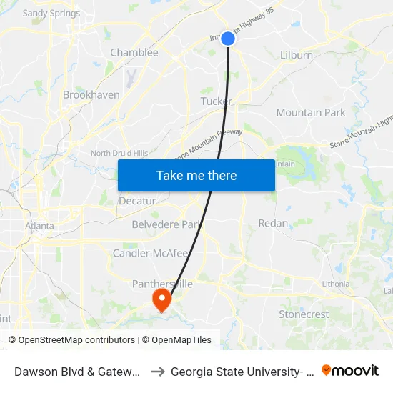 Dawson Blvd & Gateway Business Park to Georgia State University- Perimeter College map