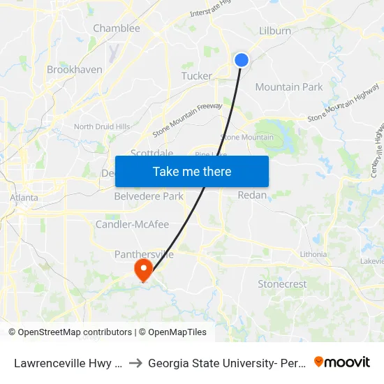 Lawrenceville Hwy & Linda Dr to Georgia State University- Perimeter College map