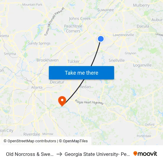 Old Norcross & Sweetwoods Dr to Georgia State University- Perimeter College map