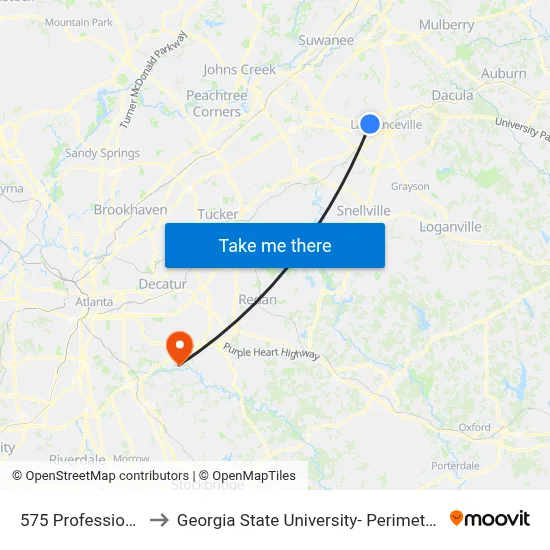 575 Professional Dr to Georgia State University- Perimeter College map