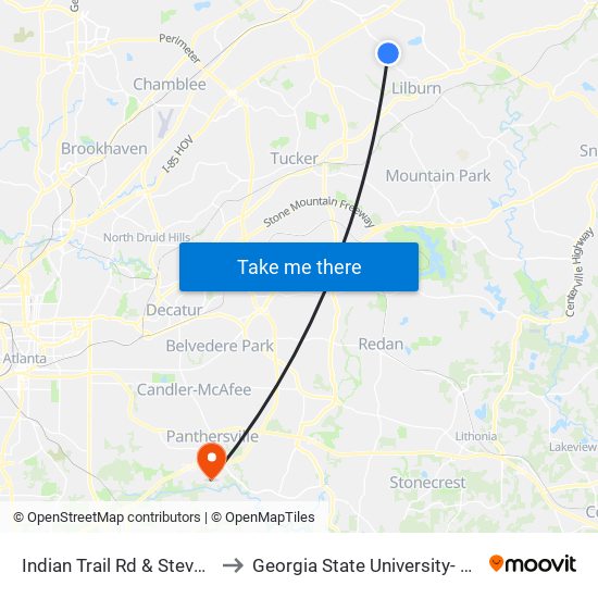 Indian Trail Rd & Steve Reynolds Blvd to Georgia State University- Perimeter College map