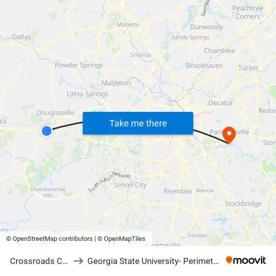 Crossroads Church to Georgia State University- Perimeter College map