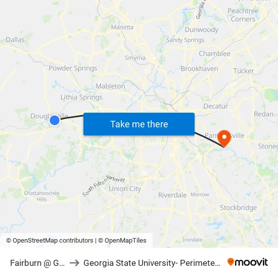 Fairburn @ Grady to Georgia State University- Perimeter College map