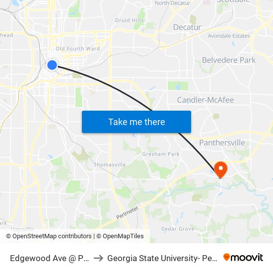 Edgewood Ave @ Peachtree St to Georgia State University- Perimeter College map