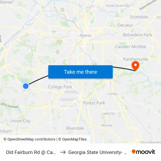 Old Fairburn Rd @ Camp Creek Pkwy to Georgia State University- Perimeter College map