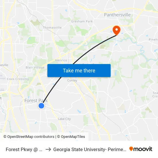 Forest Pkwy @ Ash St to Georgia State University- Perimeter College map