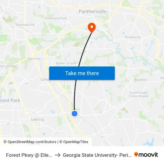 Forest Pkwy @ Ellenwood Rd to Georgia State University- Perimeter College map