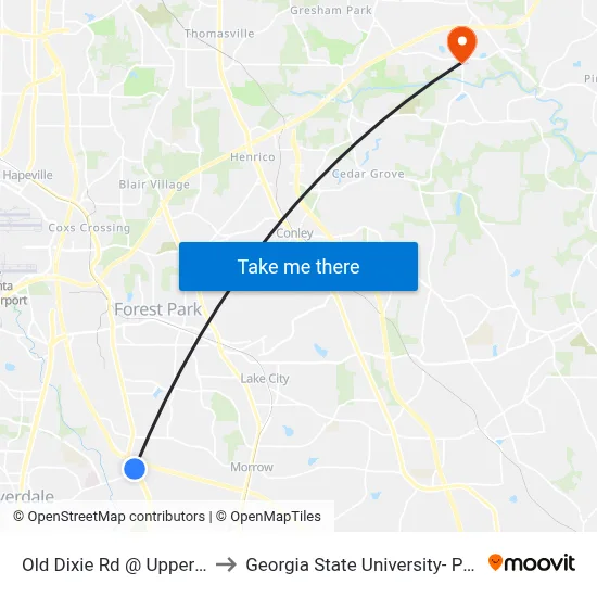 Old Dixie Rd @ Upper Riverdale Rd to Georgia State University- Perimeter College map