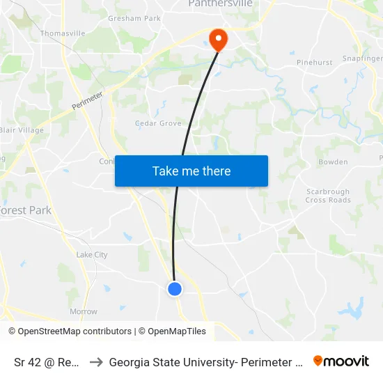 Sr 42 @ Rex Rd to Georgia State University- Perimeter College map