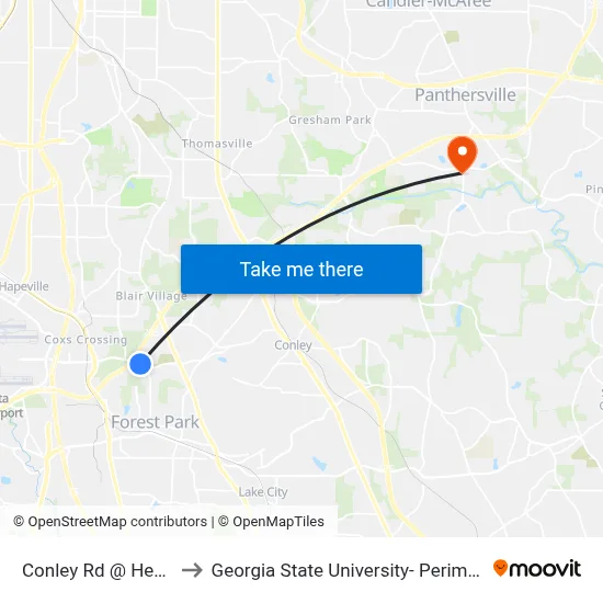 Conley Rd @ Hendrix Dr to Georgia State University- Perimeter College map